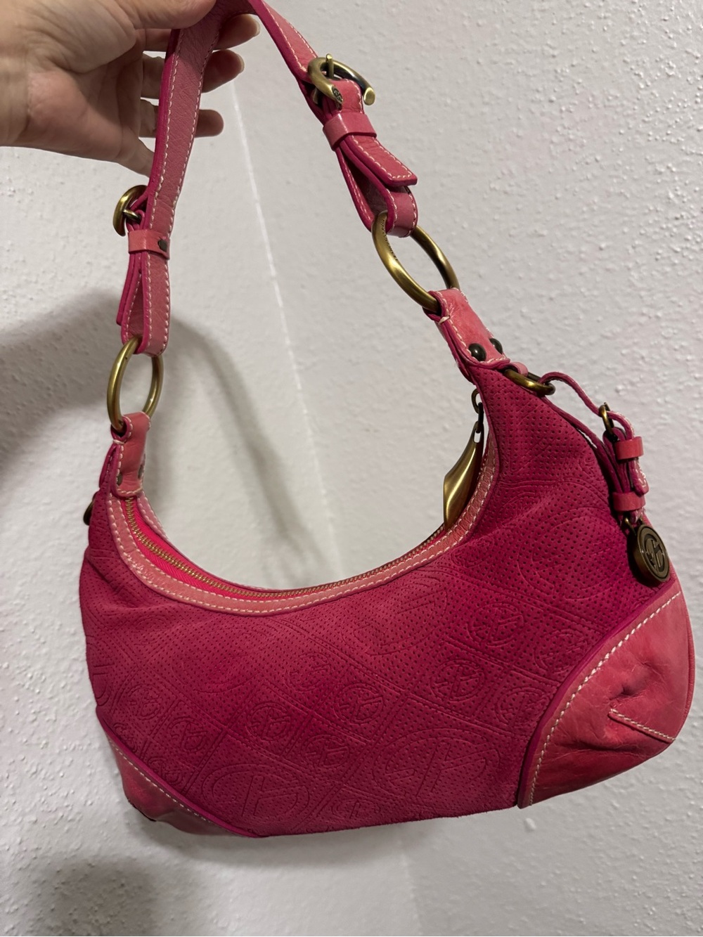 Francesco Biasia Hot Pink Shoulder Bag with Gold Hardware